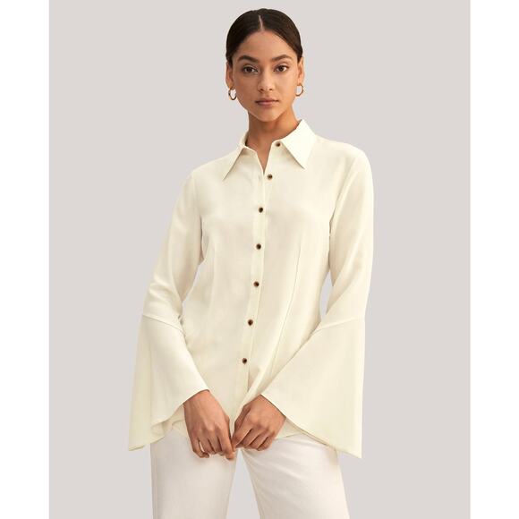 Lily Silk Tops - Lily Silk Prunella Button Down Blouse Shirt in Cream Ivory Size Small